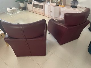 Sofá 3 plazas y 2 sillones piel burdeos