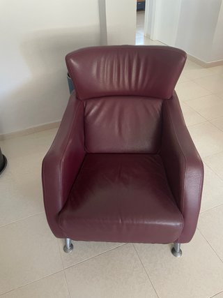 Sofá 3 plazas y 2 sillones piel burdeos