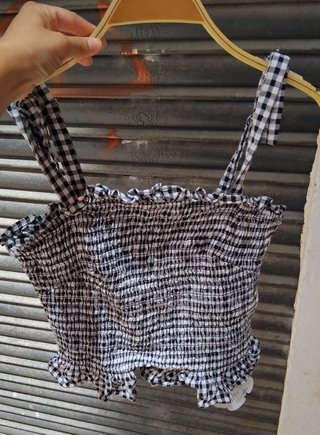 Top Guess cuadros vichy nido de abeja talla M