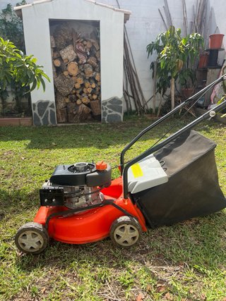 Cortacésped naranja con bolsa