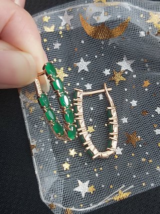 Pendientes Oro Rosa Circonias Verde Esmeralda.