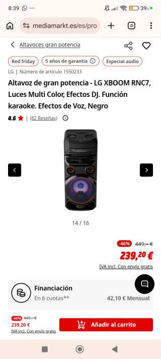 Altavoz LG XBOOM RNC7 a reparar negociable