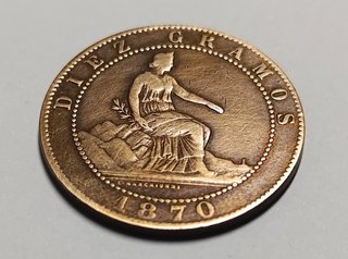 Moneda 10 Céntimos 1870 España Cobre  MBC