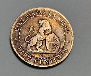 Moneda 10 Céntimos 1870 España Cobre  MBC