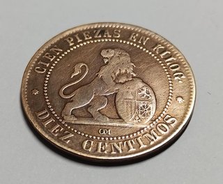Moneda 10 Céntimos 1870 España Cobre  MBC