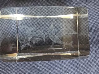Figura de cristal óptico con delfines