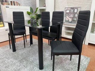 Mesa Cristal Templado + 4 Sillas Polipiel