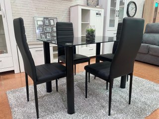 Mesa Cristal Templado + 4 Sillas Polipiel