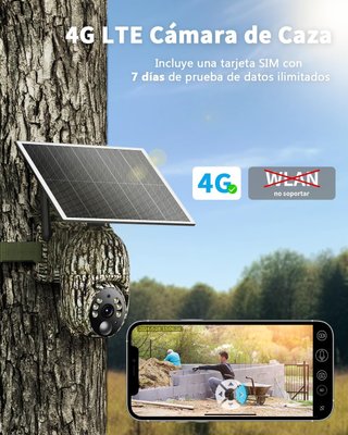 Cámara De Vigilancia NUASI 4G LTE Sin Cables, 2K Solar Con Tarjeta SIM Y 128GB, PTZ 360°, Visión Nocturna Color, Audio Bidireccional, IP66