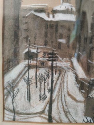 Quadro Disegno carboncino Milano 1956 firmato