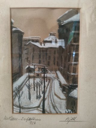 Quadro Disegno carboncino Milano 1956 firmato