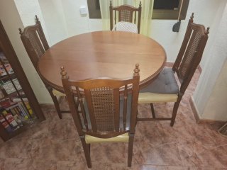 Juego Comedor Vintage Madera y Rattan