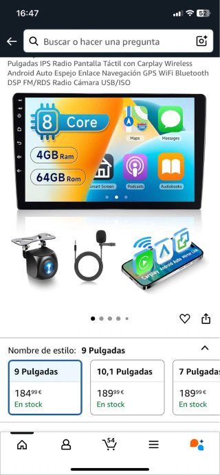 Pantalla 9” CarPlay Android 4+64GB