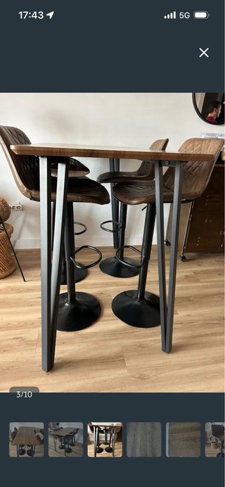 Mesa alta y 4 taburetes estilo industrial
