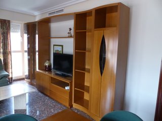 Mueble modular salón madera y cristal