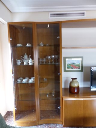 Mueble modular salón madera y cristal
