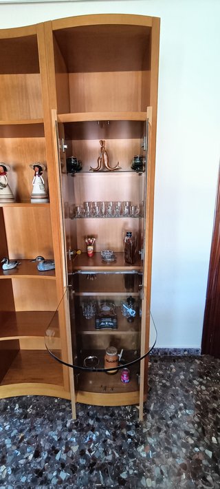 Mueble modular salón madera y cristal