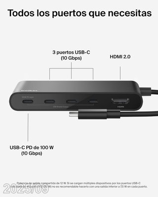BELKIN Hub USB-C 5 Puertos HDMI 4K PD100W 10Gbps