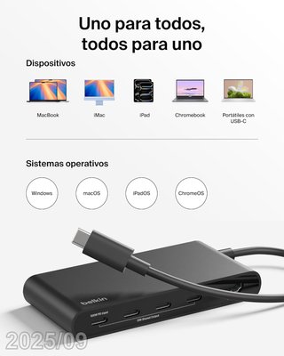 BELKIN Hub USB-C 5 Puertos HDMI 4K PD100W 10Gbps