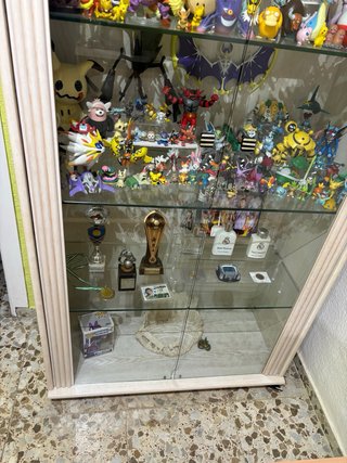 Vitrina expositora de cristal y madera