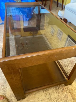 Mesa baja madera y cristal