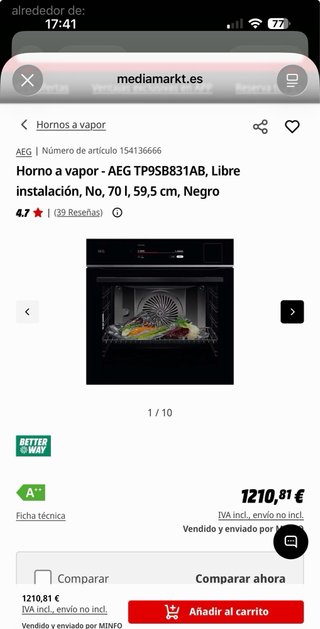Horno AEG TP9SB831AB - Nuevo Exposición