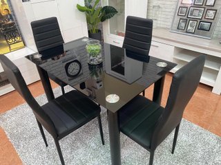Mesa Cristal Templado + 4 Sillas Polipiel