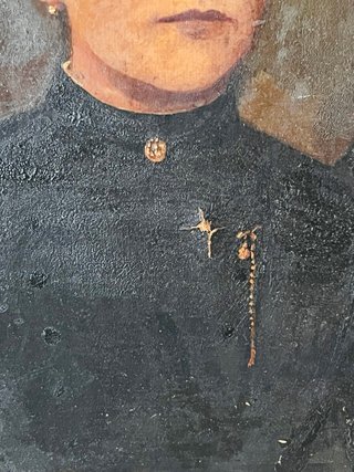 Cuadro antiguo retrato mujer marco tallado