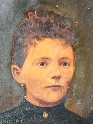 Cuadro antiguo retrato mujer marco tallado