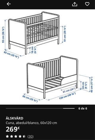 Cuna Ikea Alskvard Blanca/ abedul