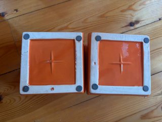 2 Macetas Cuadradas Naranja Cerámica