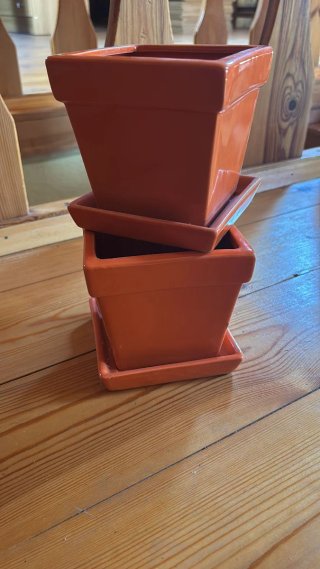 2 Macetas Cuadradas Naranja Cerámica