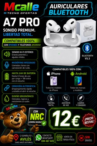 Auriculares Bluetooth A7 Pro Mcalle