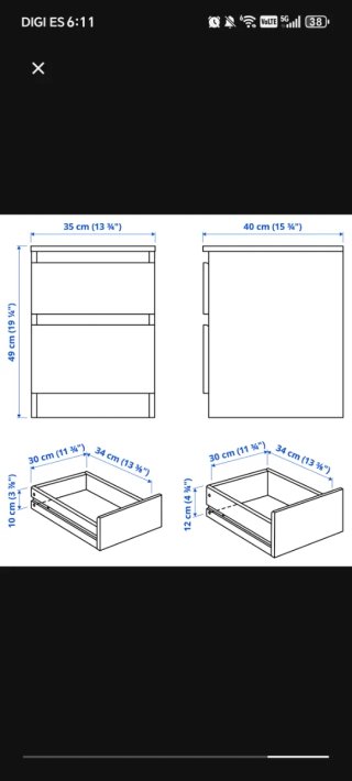 Cómoda 2 cajones Ikea Malm Blanca