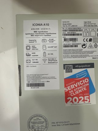 Tablet Plateada de Acer
