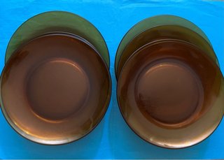 8 Platos Vajilla Vintage Cristal Marrón y Verde