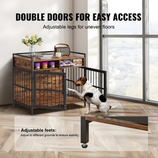 Mueble Estilo Perro Crate con Almacenamiento, 104.1 cm Mueble Crate Perro Grande con Puertas Dobles, Jaula de Madera para Perro Grande/Mediano Interior, Soporta hasta 31.8 kg, Marrón Rústico