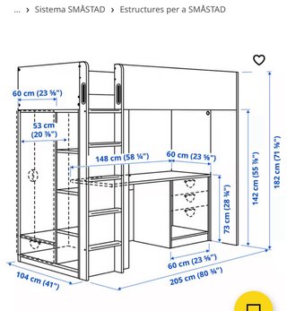 Cama alta IKEA SMÅSTAD con escritorio
