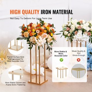4PCS Soporte de Flor de Boda de Columna de Metal Dorado, 31.5 pulgadas/80 cm de Alto con Laminado de Metal, Soportes de Centro Geométrico para Jarrones, Estante de Exhibición Floral Cilíndrico par...