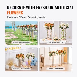 4PCS Soporte de Flor de Boda de Columna de Metal Dorado, 31.5 pulgadas/80 cm de Alto con Laminado de Metal, Soportes de Centro Geométrico para Jarrones, Estante de Exhibición Floral Cilíndrico par...