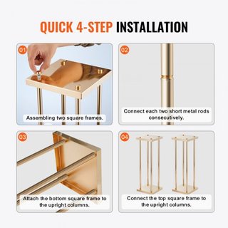 4PCS Soporte de Flor de Boda de Columna de Metal Dorado, 23.6 pulgadas / 60 cm de Alto con Laminado de Metal, Soportes de Centro Geométrico para Jarrones, Estante de Exhibición Floral Cilíndrico p...