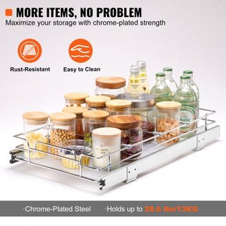 Organizador de Gabinete Extraíble de 11"Wx21"Dx2.5"H, Estantes de Despensa Deslizables de Alta Resistencia, Cajones de Acero Deslizantes, Almacenamiento de Cajones Deslizantes para el Hogar Bajo e...