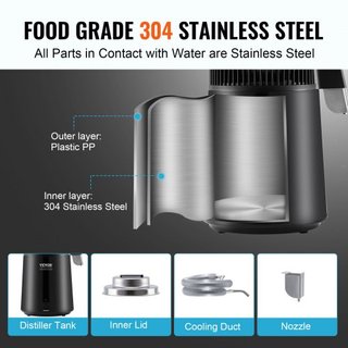 4L Máquina Purificadora de Agua Destilada de Encimera con Interior de Acero Inoxidable