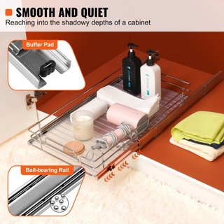 Organizador de Gabinete Extraíble de 30.5 cm de Ancho x 43.2 cm de Profundidad, Estantes de Despensa Deslizables de Alta Resistencia, Cajones Deslizables de Acero Cromado, Almacenamiento de Cajone...