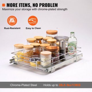 Organizador de Gabinete Extraíble de 30.5 cm de Ancho x 43.2 cm de Profundidad, Estantes de Despensa Deslizables de Alta Resistencia, Cajones Deslizables de Acero Cromado, Almacenamiento de Cajone...