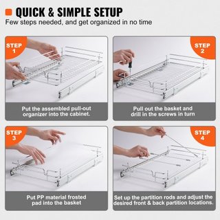 Organizador de Gabinete Extraíble de 30.5 cm de Ancho x 43.2 cm de Profundidad, Estantes de Despensa Deslizables de Alta Resistencia, Cajones Deslizables de Acero Cromado, Almacenamiento de Cajone...