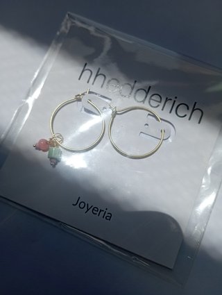 Pendientes Aro Oro Mate con Colgantes Cristales