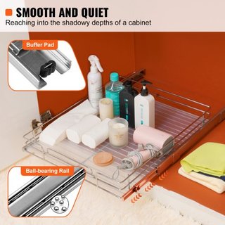 Organizador de Gabinete Extraíble de 43.2 cm W x 53.3 cm D, Estantes de Despensa Deslizables de Alta Resistencia, Cajones Deslizables de Acero Cromado, Almacenamiento de Cajones Deslizables para e...