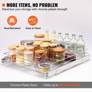 Organizador de Gabinete Extraíble de 43.2 cm W x 53.3 cm D, Estantes de Despensa Deslizables de Alta Resistencia, Cajones Deslizables de Acero Cromado, Almacenamiento de Cajones Deslizables para e...