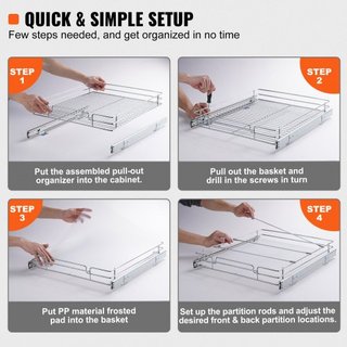 Organizador de Gabinete Extraíble de 43.2 cm W x 53.3 cm D, Estantes de Despensa Deslizables de Alta Resistencia, Cajones Deslizables de Acero Cromado, Almacenamiento de Cajones Deslizables para e...
